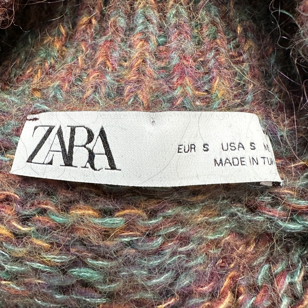 Zara Rose Appliqué Ruffle Detail Multi-Color Knit  Mohair Blend Sweater Size S - Picture 9 of 10